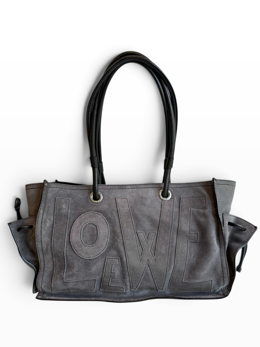 Loewe Anagram Gray Suede Medium Shopper Tote